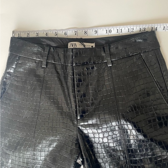ZARA TROUSERS CROCO ANIMAL EFFECT FAUX LEATHER PANTS BLACK - Picture 8 of 8